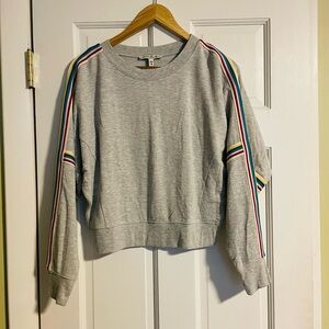 Express One Eleven Grey Rainbow Varsity Striped Dolman Sleeve Sweatshirt-Size XS